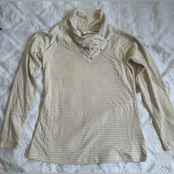 Columbia Cream And Navy Striped Mock Neck Pullover Sweatshirt Lot Of Two Size S - Picture 10 of 13